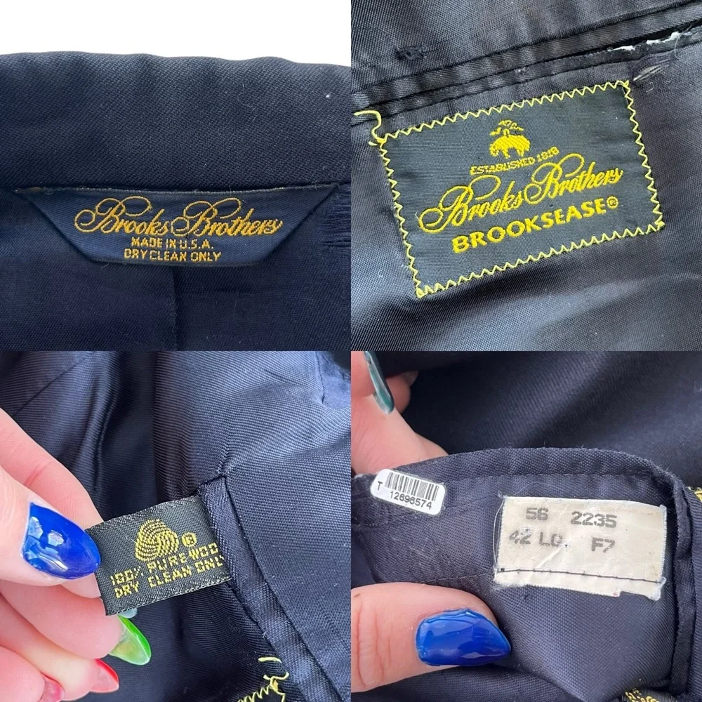 Brooks Brothers Brooksease Mens Size 42L Navy Blue Gold Buttons 100% Wool Blazer